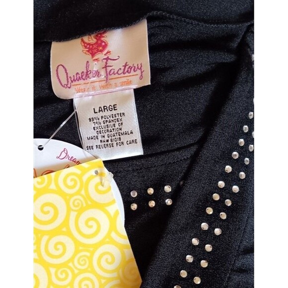 Quacker Factory 2 Pc Outfit Top & Pants L Black Rhinestone Trim Liquid Gold New - Picture 7 of 8
